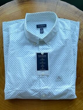 Club Room Slim Fit Long Sleeve Dress Shirt Golf Green w/ Flag Print NWT